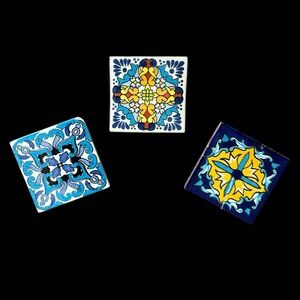 Colorful, 3-Piece Ceramic Tile Coaster Set